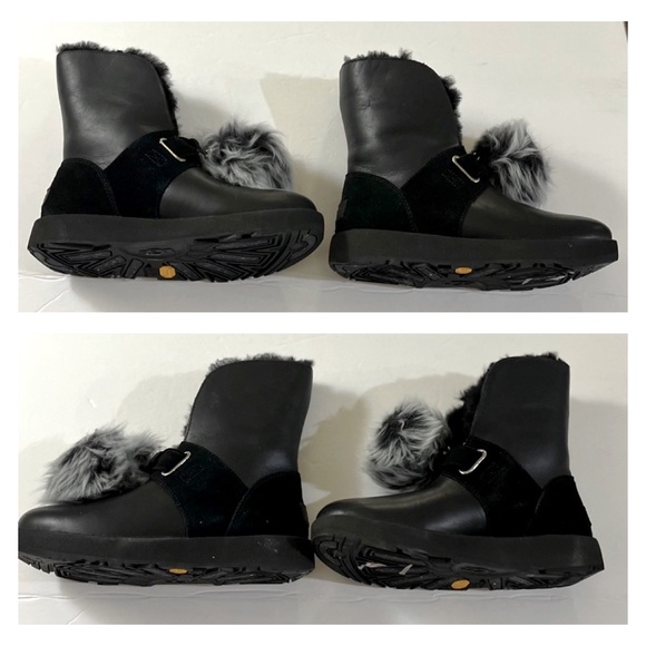 UGG Isley Black Waterproof Leather Pom Pom Boots, Size 6 - Picture 13 of 15